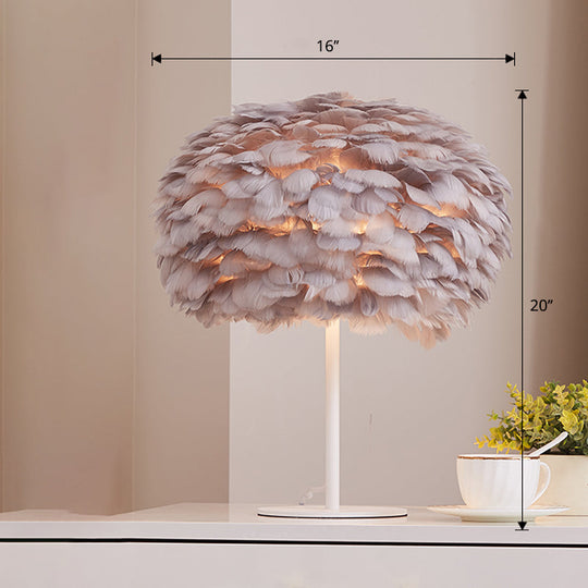 Nordic Style Feather Table Lamp - Spherical Accent Nightstand Light For Living Room