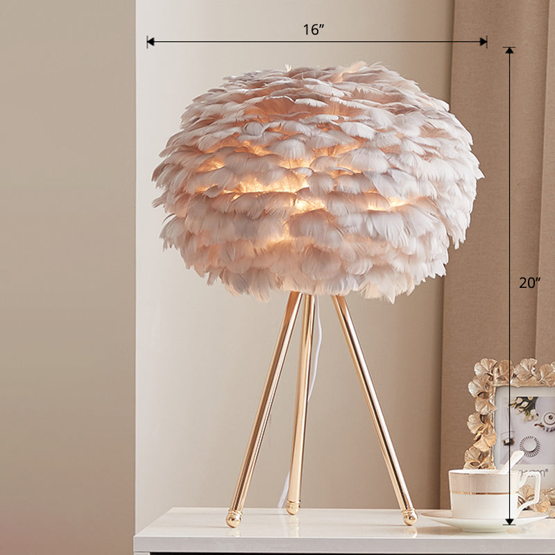 Nordic Style Feather Table Lamp - Spherical Accent Nightstand Light For Living Room