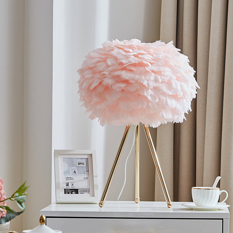 Nordic Goose Feather Sphere Table Lamp With Tripod Stand - Stylish 1-Bulb Night Light