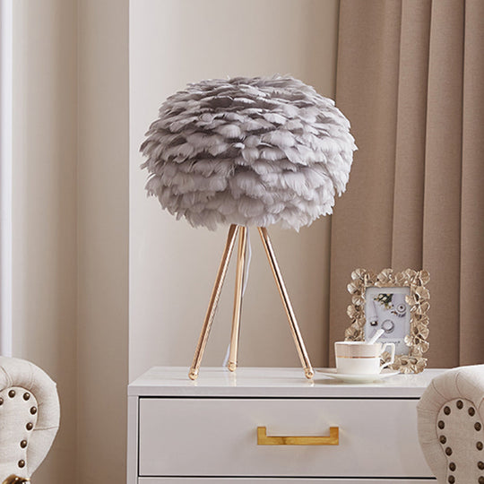 Nordic Goose Feather Sphere Table Lamp With Tripod Stand - Stylish 1-Bulb Night Light