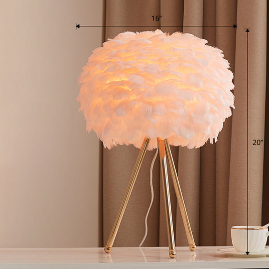 Nordic Goose Feather Sphere Table Lamp With Tripod Stand - Stylish 1-Bulb Night Light