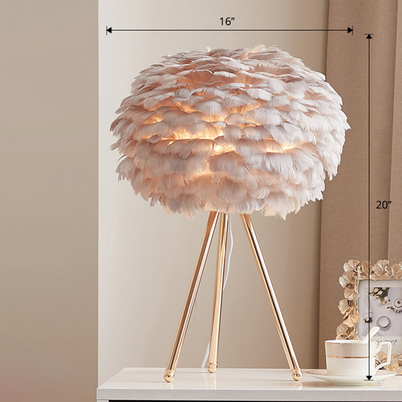 Nordic Goose Feather Sphere Table Lamp With Tripod Stand - Stylish 1-Bulb Night Light