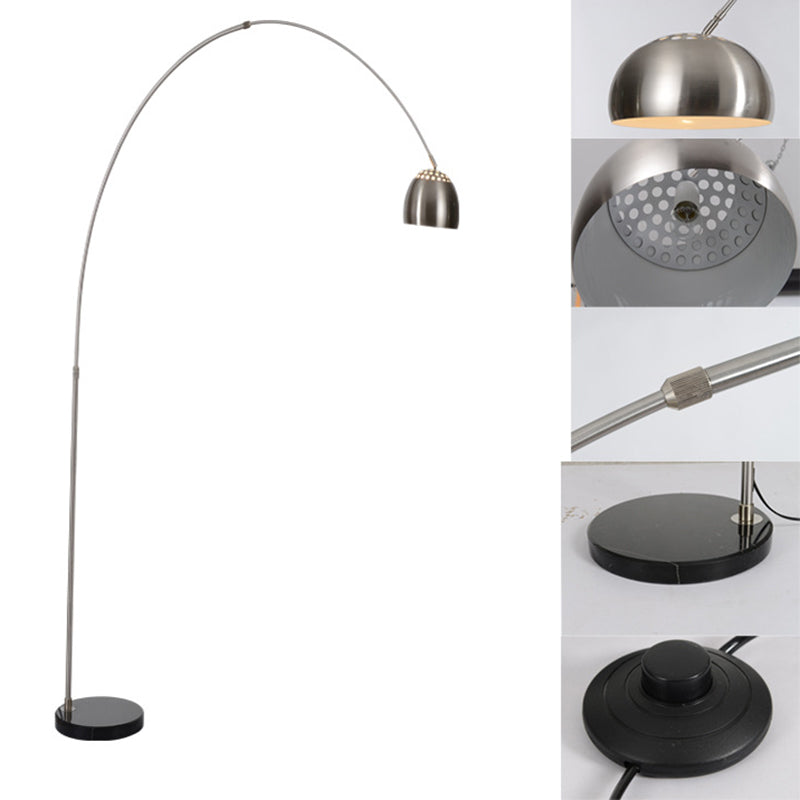 Modern Stainless Steel Dome Floor Lamp With Vent Design And Fishing Rod Arm For Industrial Living