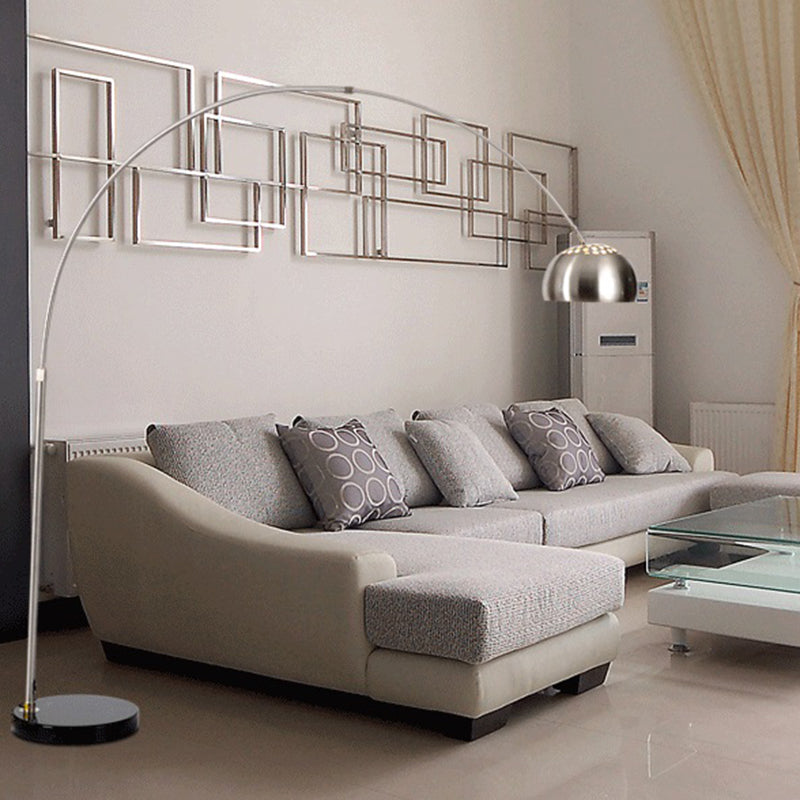 Modern Stainless Steel Dome Floor Lamp With Vent Design And Fishing Rod Arm For Industrial Living