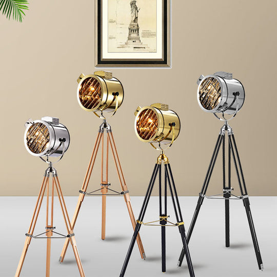 Tripod Spotlight Floor Lamp - Stainless Steel Standing Light Industrial Design