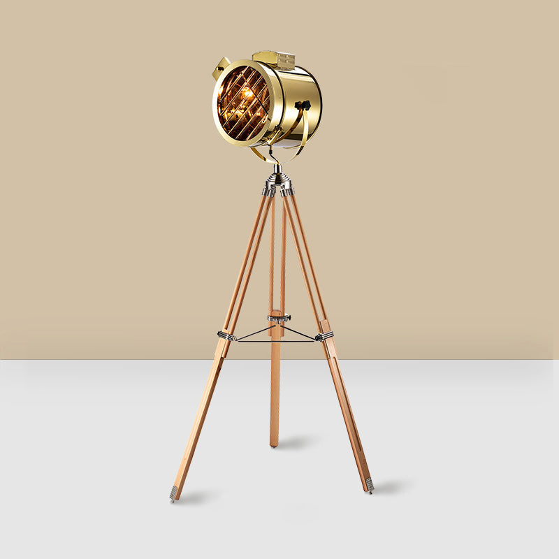 Tripod Spotlight Floor Lamp - Stainless Steel Standing Light Industrial Design Gold