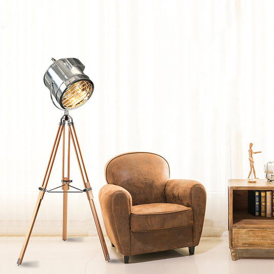 Tripod Spotlight Floor Lamp - Stainless Steel Standing Light Industrial Design