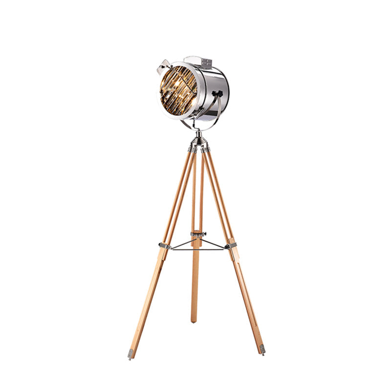 Tripod Spotlight Floor Lamp - Stainless Steel Standing Light Industrial Design