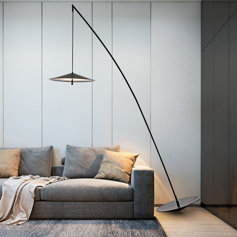 Fishing Floor Lamp: Simplicity Metal Led Light With Dangling Shade