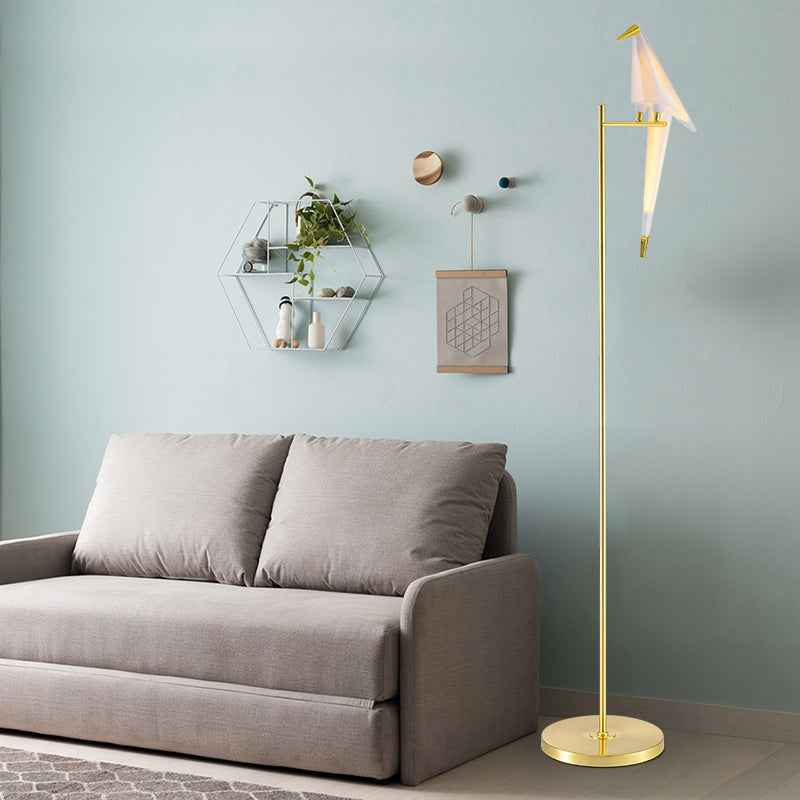 Gold Origami Bird Floor Lamp - Elegant Acrylic Living Room Lighting