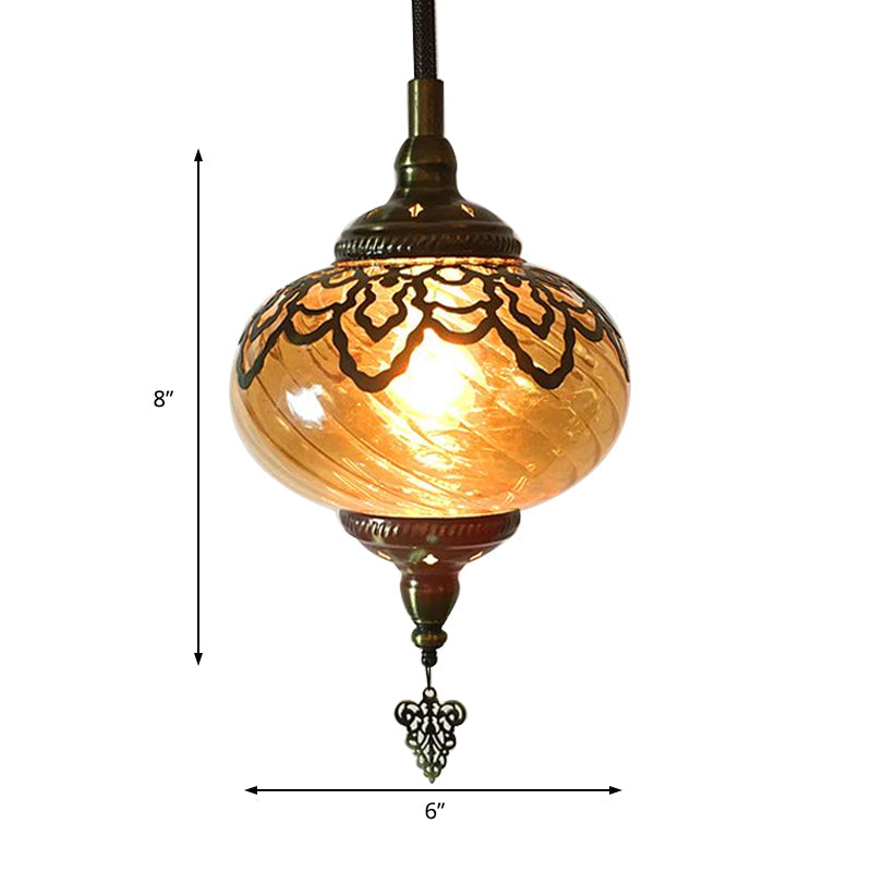 Yellow Glass Globe Pendant Lamp - Antique Single Head Ceiling Light For Coffee Houses