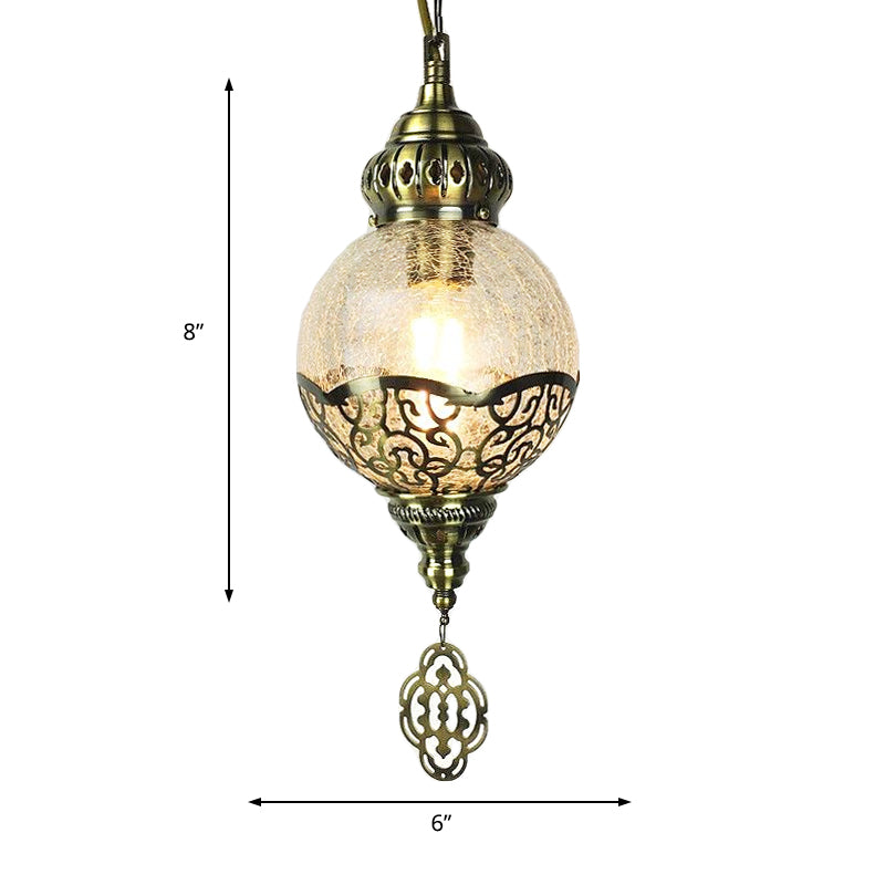 Clear Crackled Glass Sphere Ceiling Lamp For Dining Room - Modern Suspended Lighting Fixture