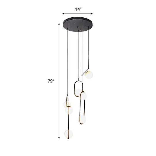 Black Globe Multi Light Chandelier Simple Glass Pendant Lighting Fixture for Stairs