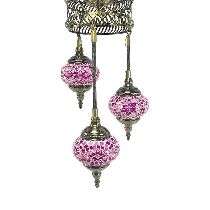 Tradition Pink/Red-Blue-Coffee Glass 3-Bulb Sphere Ceiling Chandelier - Elegant Suspended Lighting