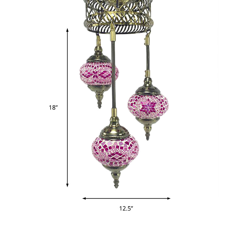 Tradition Pink/Red-Blue-Coffee Glass 3-Bulb Sphere Ceiling Chandelier - Elegant Suspended Lighting