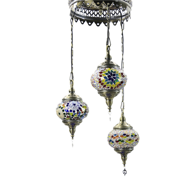 Tradition Pink/Red-Blue-Coffee Glass 3-Bulb Sphere Ceiling Chandelier - Elegant Suspended Lighting