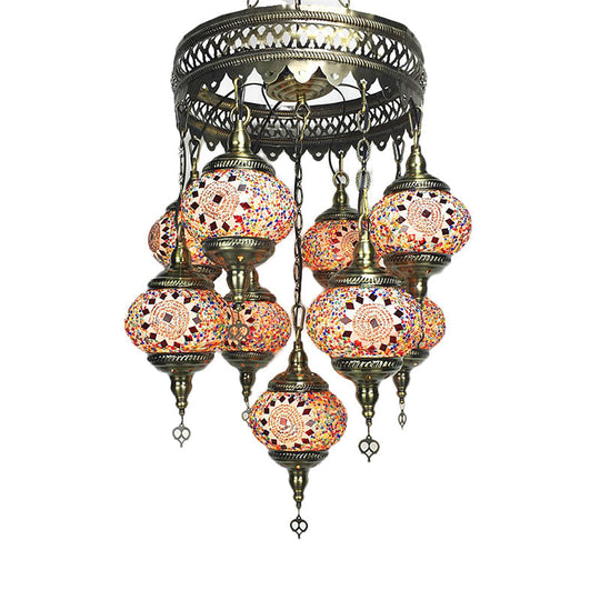 Vintage Lantern Chandelier Lamp - White/Gold/Coffee Glass 9-Head Pendant Lighting Fixture