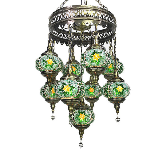 Traditional Sky Blue/Green/Royal Blue Glass Ball Hanging Chandelier - 9 Heads Ceiling Light Fixture