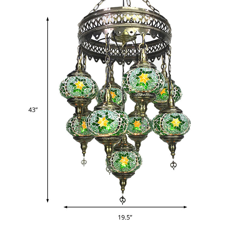 Traditional Sky Blue/Green/Royal Blue Glass Ball Hanging Chandelier - 9 Heads Ceiling Light Fixture