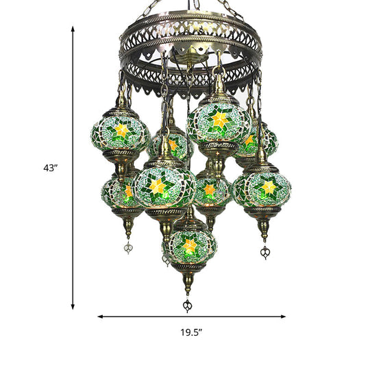 Traditional Sky Blue/Green/Royal Blue Glass Ball Hanging Chandelier - 9 Heads Ceiling Light Fixture