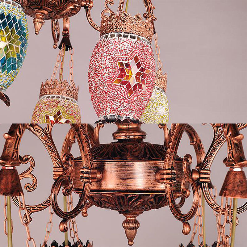 Colorful Glass Vintage Droplet Chandelier With 6 Heads Copper Suspension Light For Restaurants