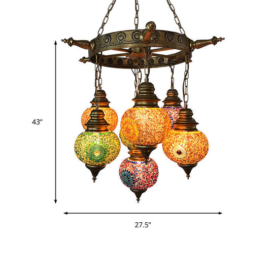 Colorful Retro Glass Globe Ceiling Chandelier - Bronze Pendant Lighting For Living Room