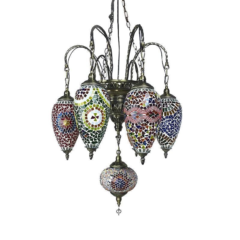 Hanging Chandelier: 7-Bulb Coffee House Tradition Pendant Light With Colorful Glass Shade