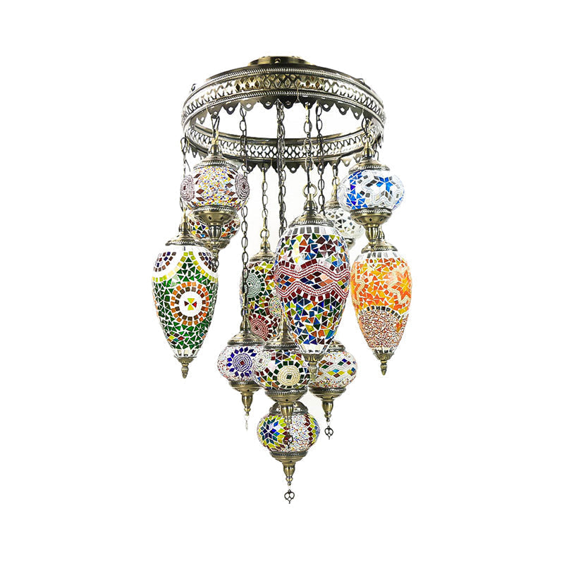 Colorful Glass Chandelier Lamp With Bronze Finish - 12 Head Ceiling Light Fixture For Restaurants