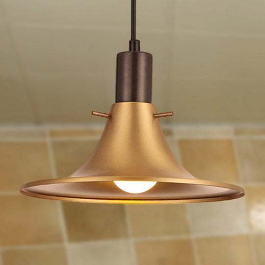 1-Light Industrial Pendant with Brass Finish & Metallic Flared Shade