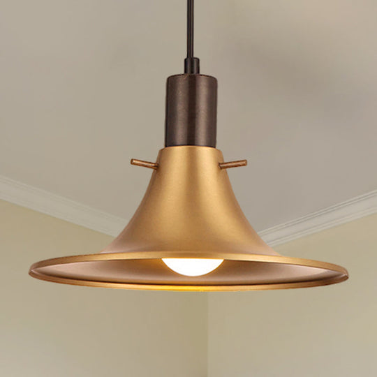 Industrial Style Brass Finish Pendant Light With Metallic Flared Shade