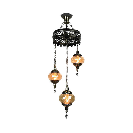 Vintage Bronze Chandelier With Colorful Glass Shades - 3/5/7 Bulbs Pendant Light For Coffee House