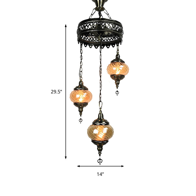 Vintage Bronze Chandelier With Colorful Glass Shades - 3/5/7 Bulbs Pendant Light For Coffee House