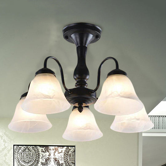 Black Semi Flush Light with Frosted Glass Bell Shades - Ideal for Living Room Ceiling Mount