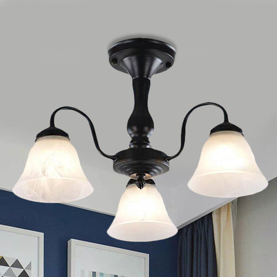 Black Semi Flush Light with Frosted Glass Bell Shades - Ideal for Living Room Ceiling Mount