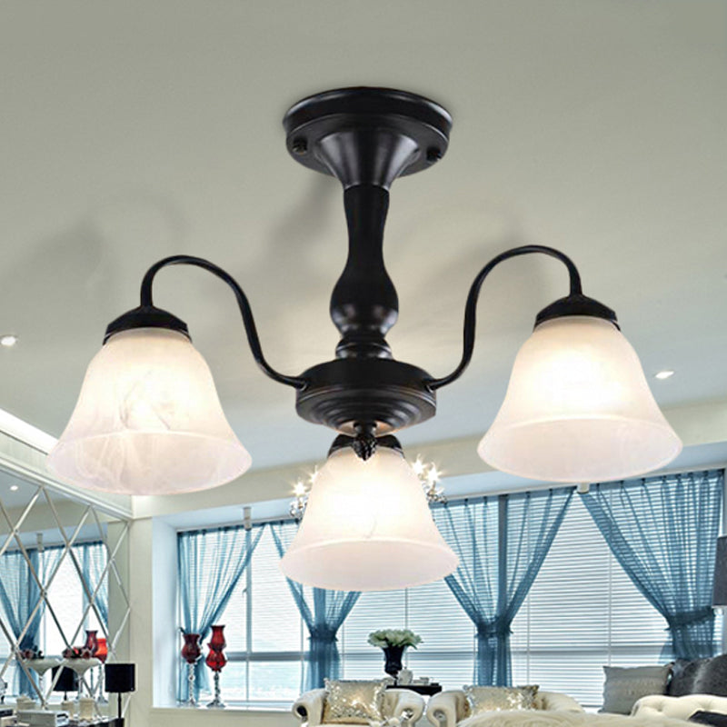 Black Semi Flush Light with Frosted Glass Bell Shades - Ideal for Living Room Ceiling Mount