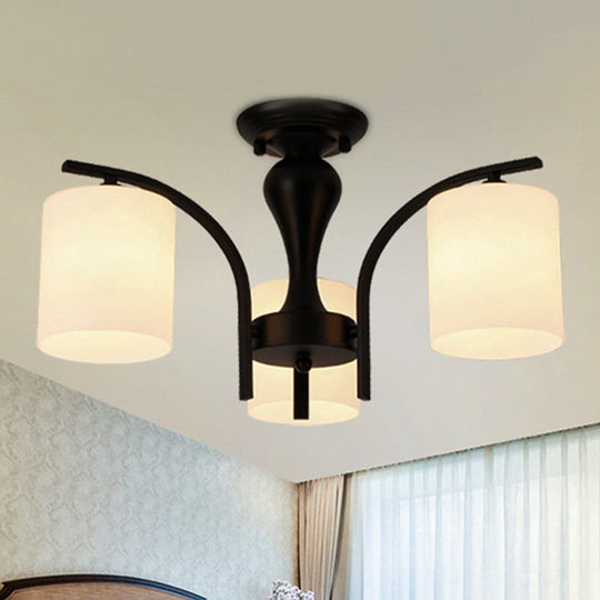 Traditional Black Semi Flush Mount Ceiling Light with Frosted Cylinder Glass Shades - Ideal for Bedrooms