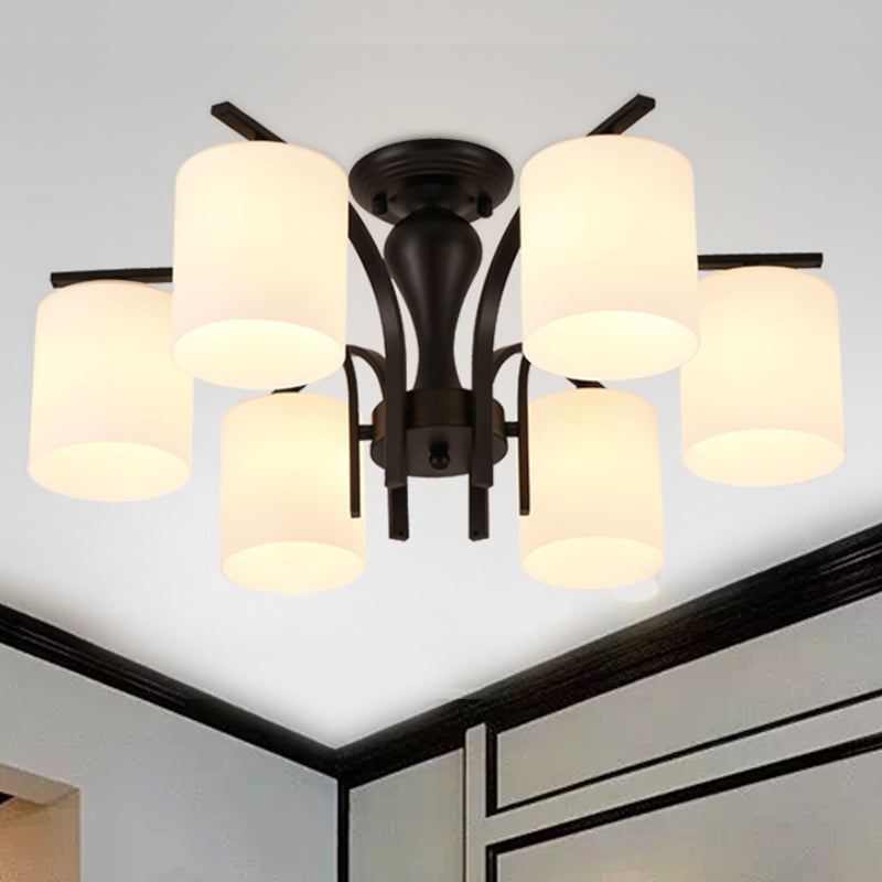 Traditional Black Semi Flush Mount Ceiling Light with Frosted Cylinder Glass Shades - Ideal for Bedrooms