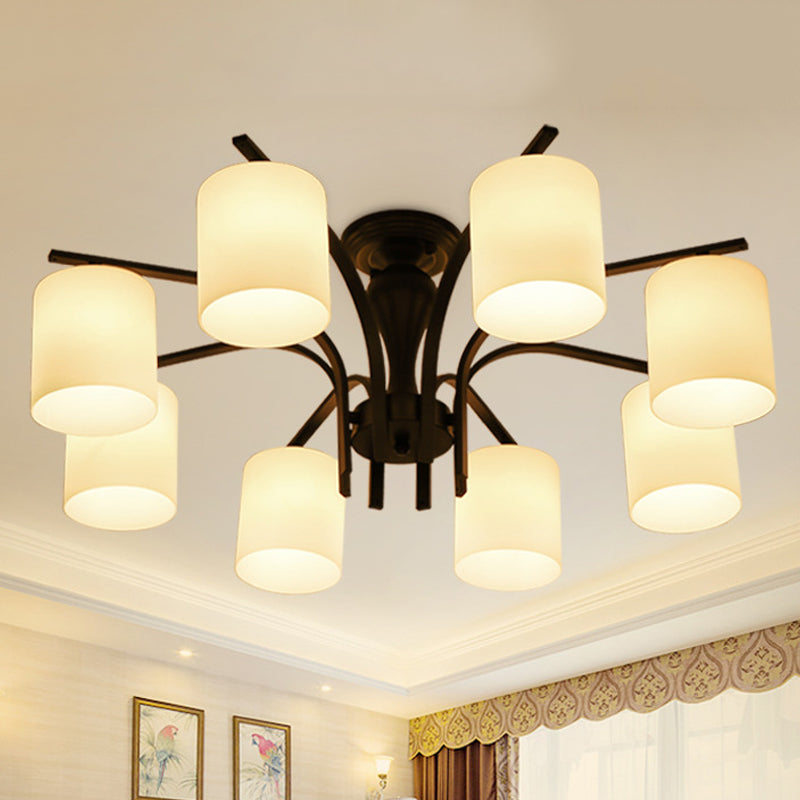 Traditional Black Semi Flush Mount Ceiling Light with Frosted Cylinder Glass Shades - Ideal for Bedrooms