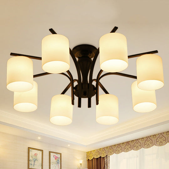 Traditional Black Semi Flush Mount Ceiling Light With Frosted Cylinder Glass Shades - Ideal For