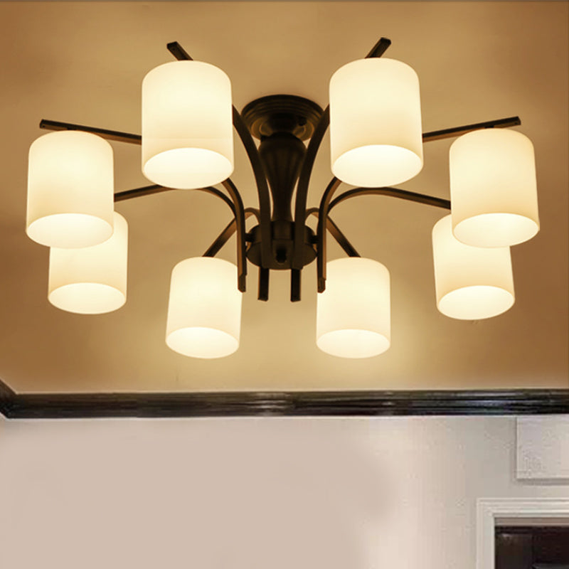 Traditional Black Semi Flush Mount Ceiling Light with Frosted Cylinder Glass Shades - Ideal for Bedrooms