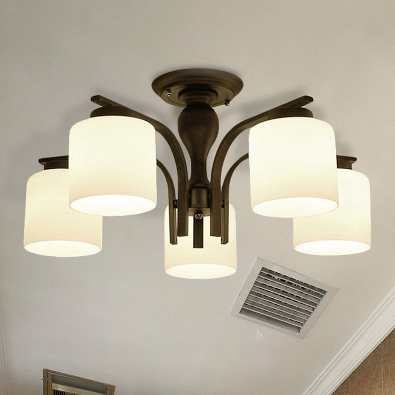 Traditional Black Semi Flush Mount Ceiling Light with Frosted Cylinder Glass Shades - Ideal for Bedrooms