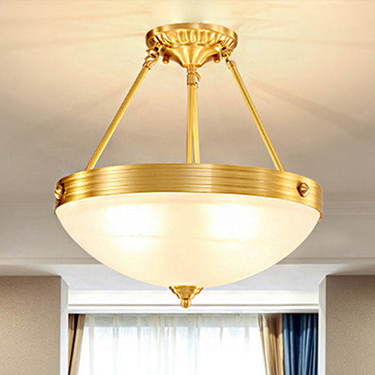 Traditional Frosted Glass Bowl Semi Flush Light - Gold, 3 Lights - For Dining Room - 12"/16"/19.5" Wide