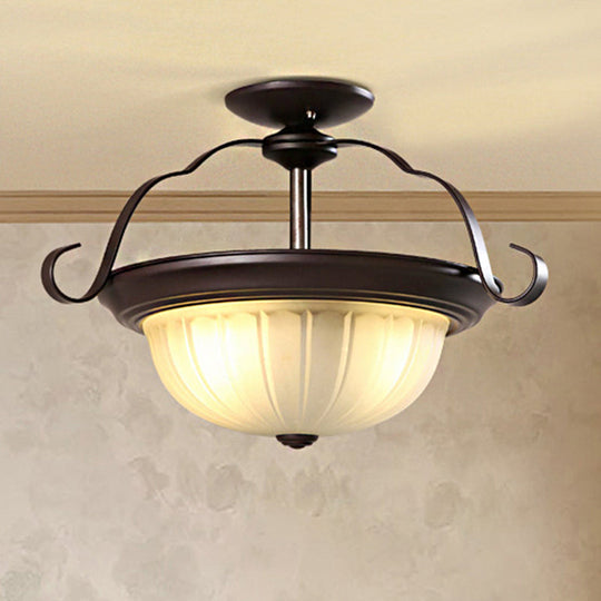 Classic Black 2-Light Corridor Semi Flush Mount with Frosted Glass Shade