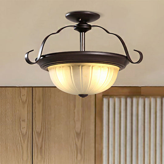 Classic Black 2-Light Corridor Semi Flush Mount with Frosted Glass Shade