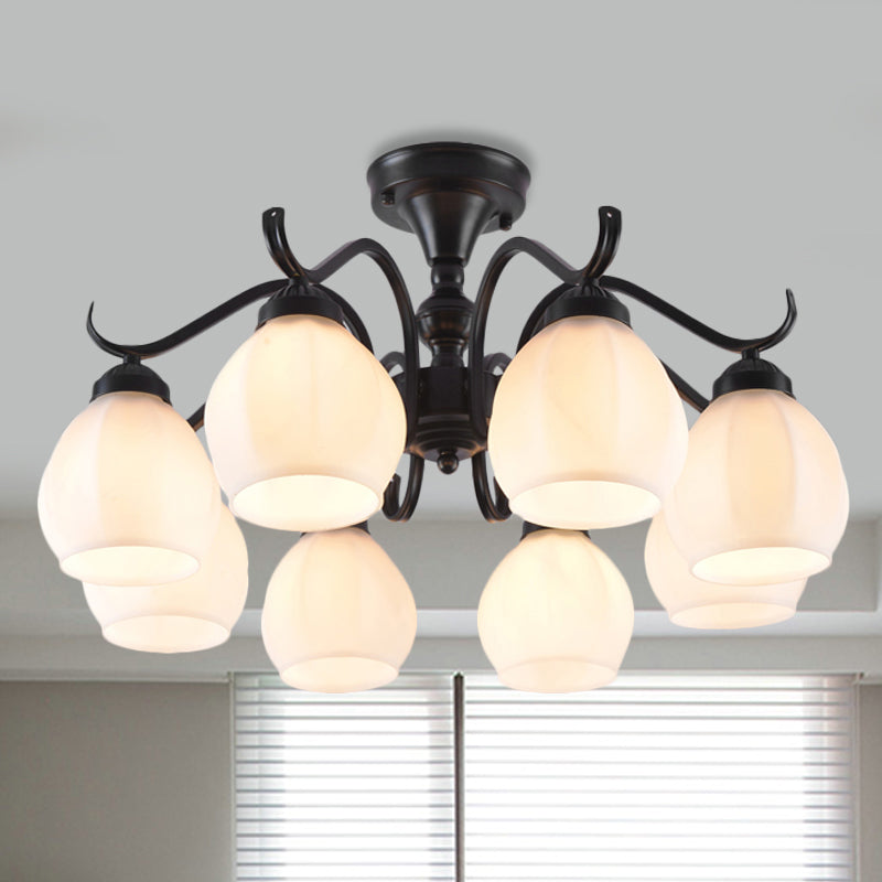 Traditional Semi Flush Ceiling Lamp in Black Bubble Shape, White Glass, 3/5/6 Lights - Ideal for Living Room