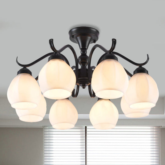 Traditional Semi Flush Ceiling Lamp In Black Bubble Shape White Glass 3/5/6 Lights - Ideal For