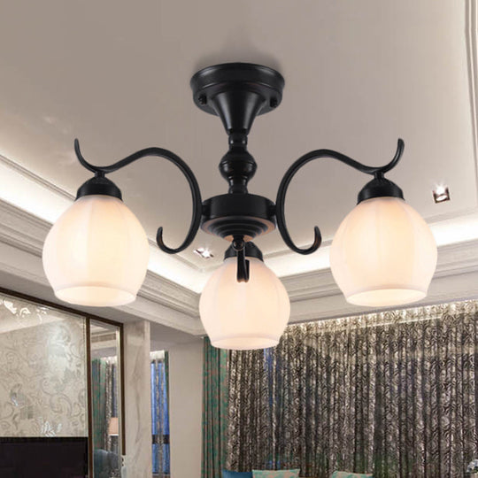 Traditional Semi Flush Ceiling Lamp in Black Bubble Shape, White Glass, 3/5/6 Lights - Ideal for Living Room