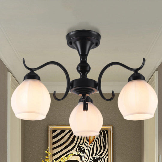 Traditional Semi Flush Ceiling Lamp in Black Bubble Shape, White Glass, 3/5/6 Lights - Ideal for Living Room