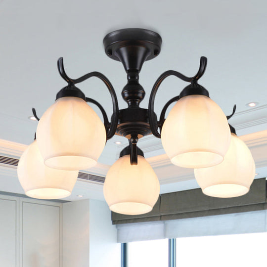 Traditional Semi Flush Ceiling Lamp in Black Bubble Shape, White Glass, 3/5/6 Lights - Ideal for Living Room