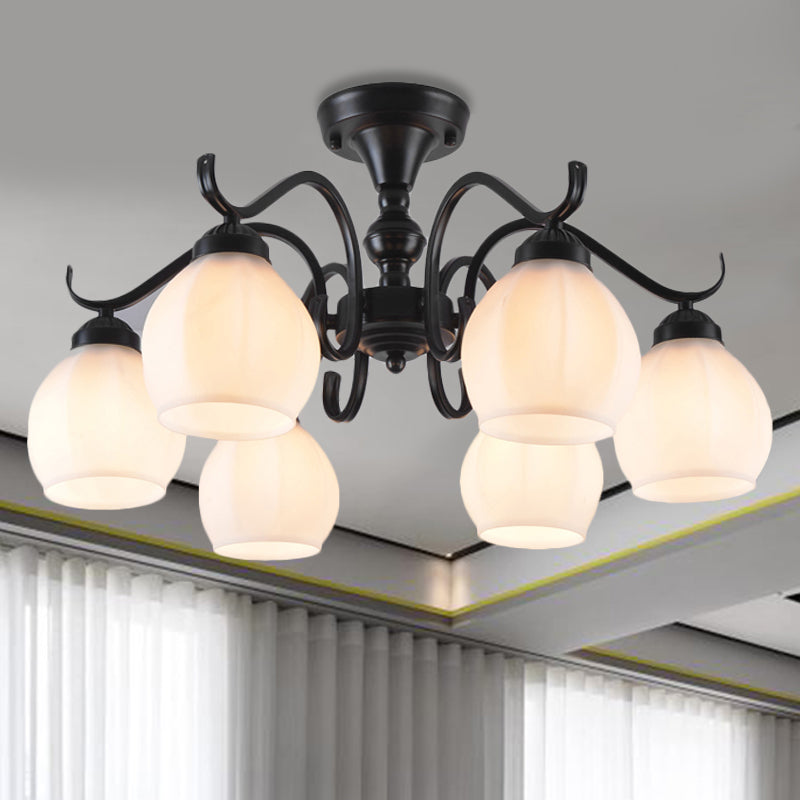 Traditional Semi Flush Ceiling Lamp in Black Bubble Shape, White Glass, 3/5/6 Lights - Ideal for Living Room